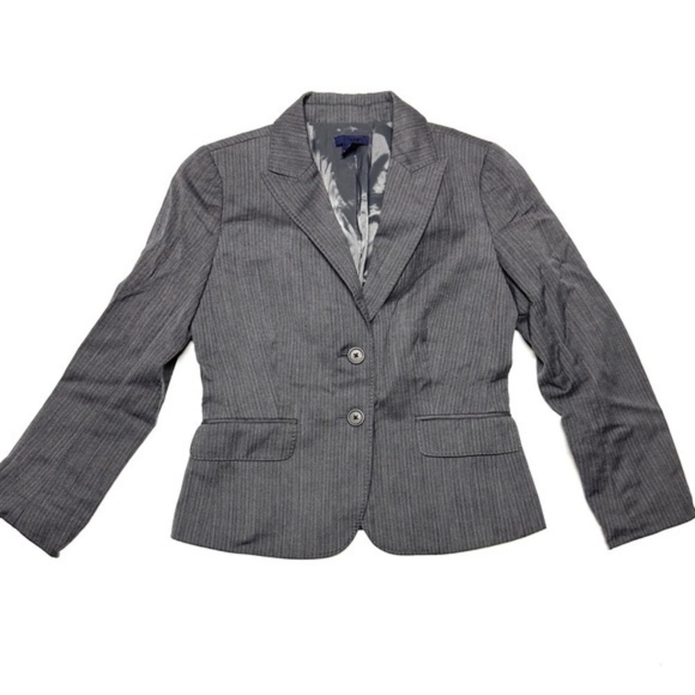 J.Crew Wool Herringbone Gray & Blue Striped Blazer Super 120’s Sz 4 Academia